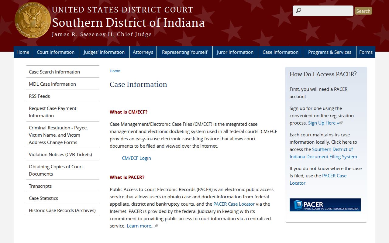 Federal case information separate from the Franklin court docket