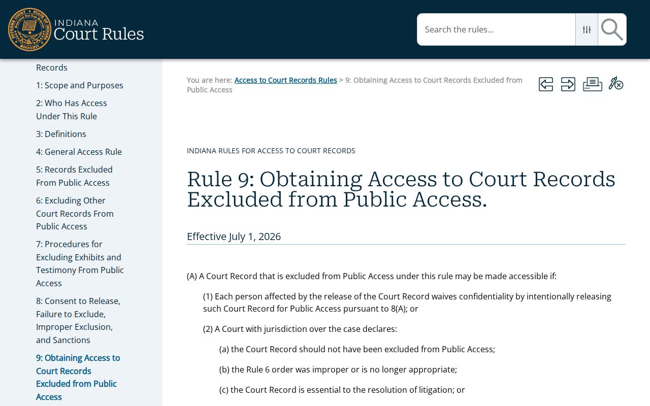 Johnson County civil docket Indiana Access Rule 9
