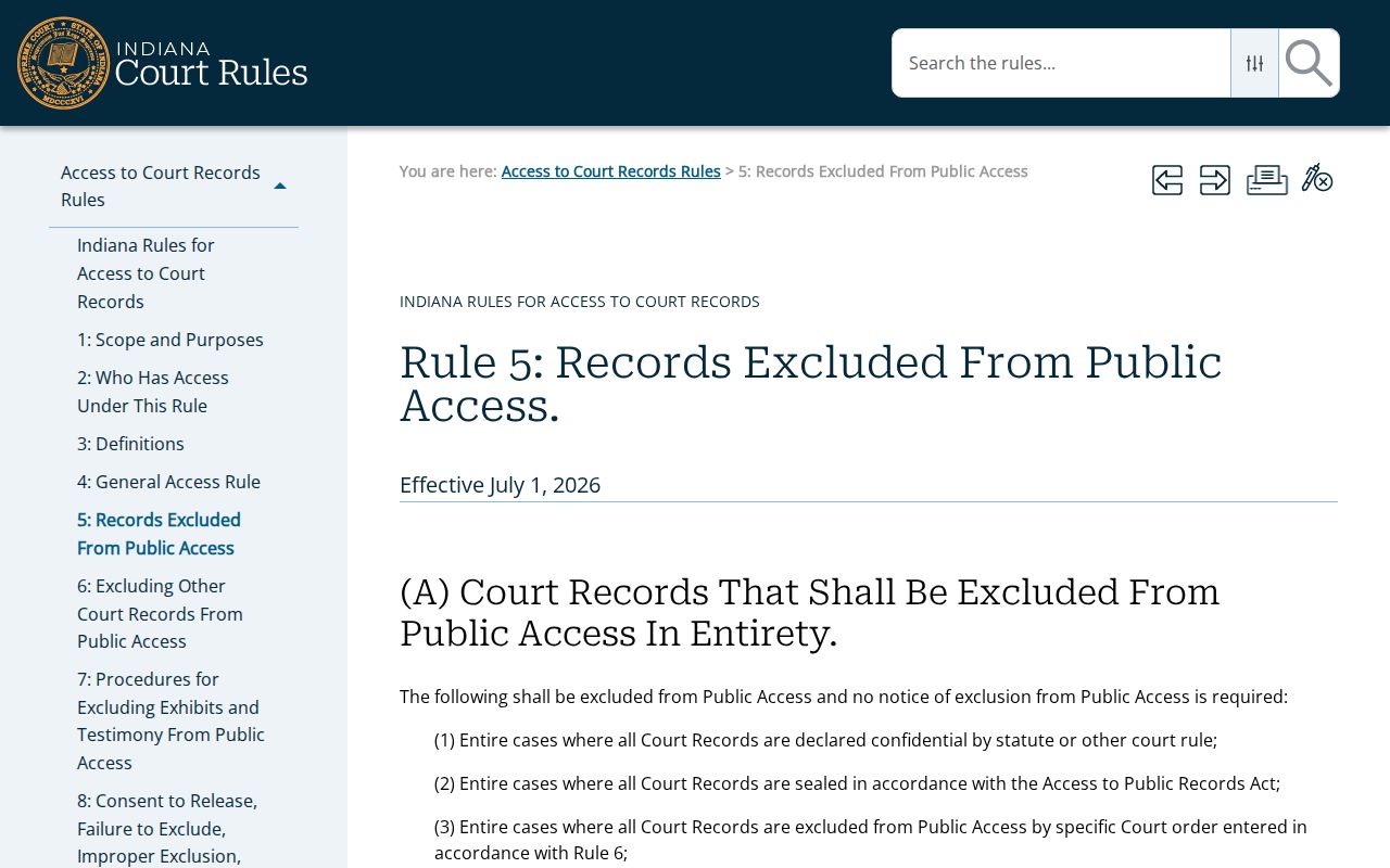 Johnson County civil docket Indiana Access Rule 5