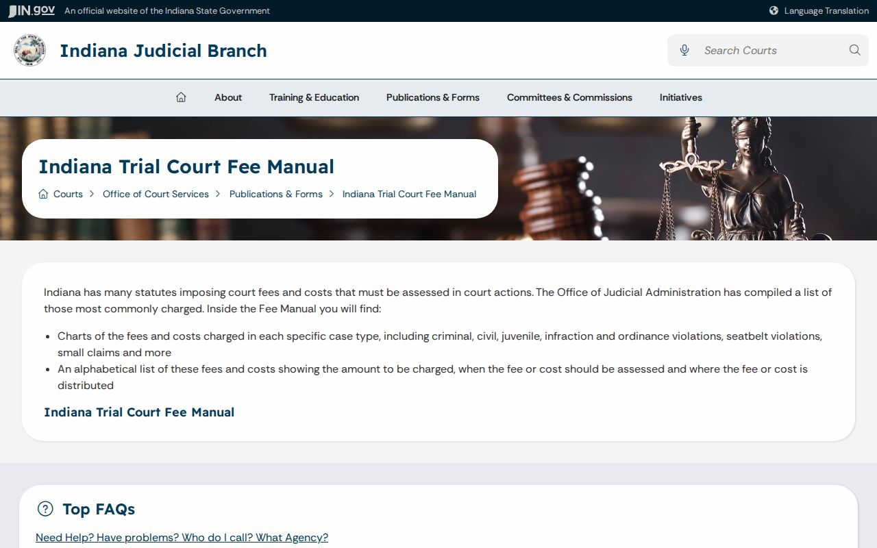 Johnson County civil docket Indiana Trial Court Fee Manual