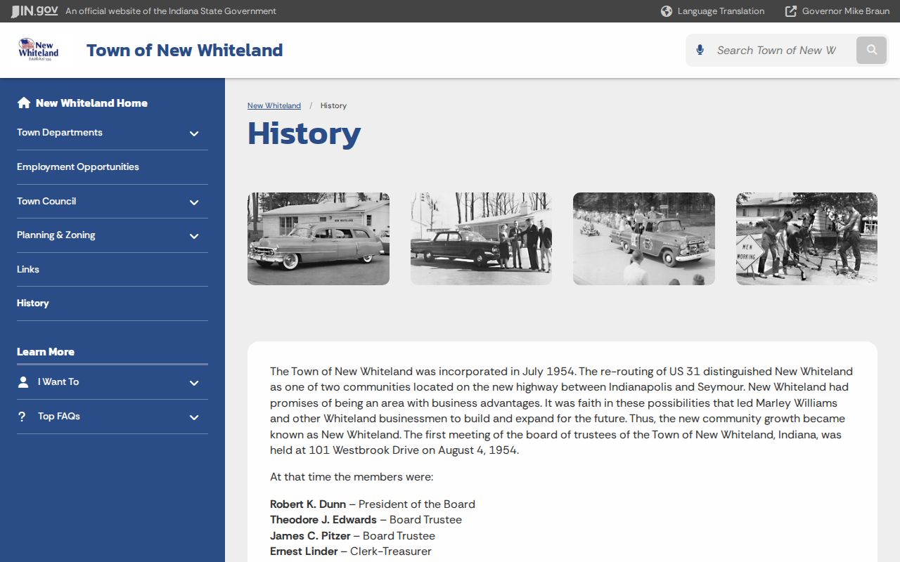 New Whiteland court docket and town incorporation history