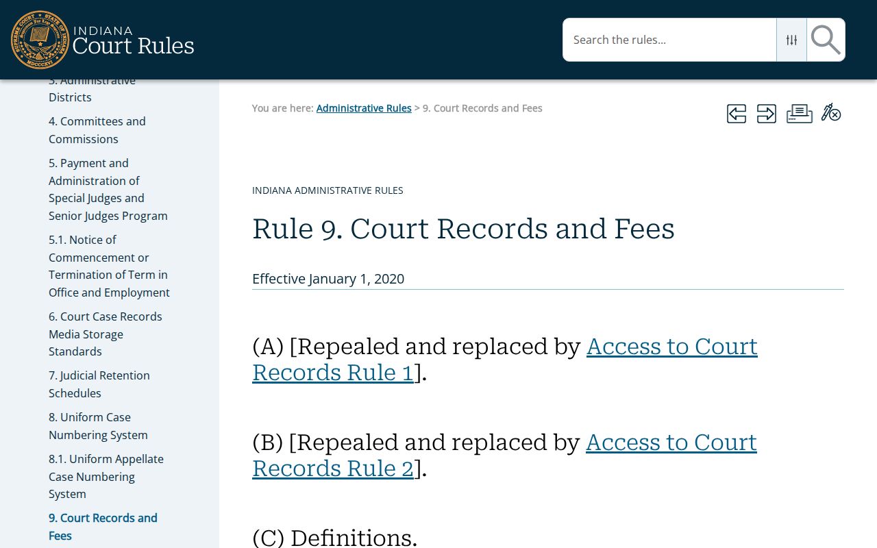 Indiana Administrative Rule 9 for docket access